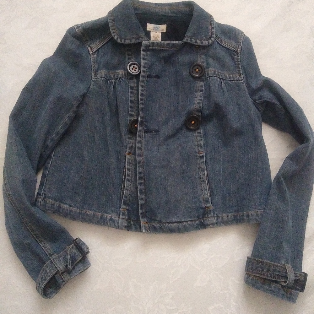 Denim jacket double breasted peacoat cropped trench
